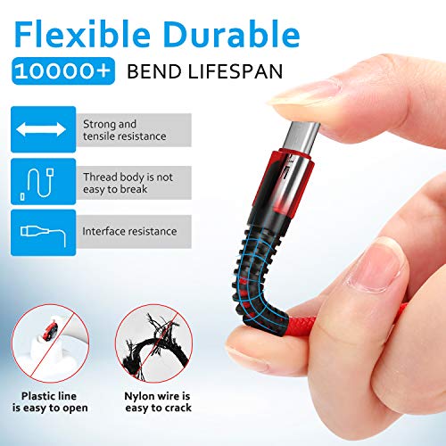 XLTOK Cable USB Tipo C, Cable USB C [ 3Pack 1M +1M+2M ] Carga Rápida Compatible para Samsung Galaxy S20 /S10 /S9 /S8 /Note 8, Huawei P9 /P10 /P20, LG G5 /G6, Sony Xperia XZ etc - Rojo