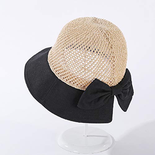 Xme Sombrero de Pescador de Punto con Costura Calada, Sombrero para el Sol de ala Ancha de protección Solar, Sombrero de Cuenca Coreana para Mujer