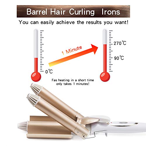 Xnuoyo Pinzas Rizadoras, Plancha rizador de pelo 3 tubos Cerámica Turmalina, Iron Wave Curler Multifunción Temperatura Ajustable con Guantes, Horquillas, Pinzas (25MM)