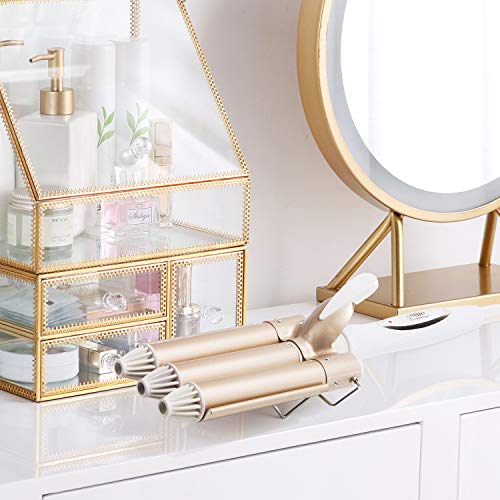 Xnuoyo Pinzas Rizadoras, Plancha rizador de pelo 3 tubos Cerámica Turmalina, Iron Wave Curler Multifunción Temperatura Ajustable con Guantes, Horquillas, Pinzas (25MM)