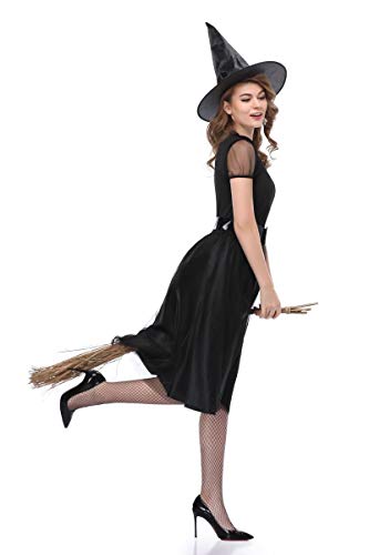 XSQR Halloween Cosplay Mujer Bruja Festival Fantasma Maquillaje Disfraz Negro Vestido,Black,XL