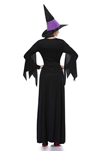 XSQR Halloween Cosplay Mujer Bruja Festival Fantasma Maquillaje Disfraz Púrpura Vestido,Purple,L