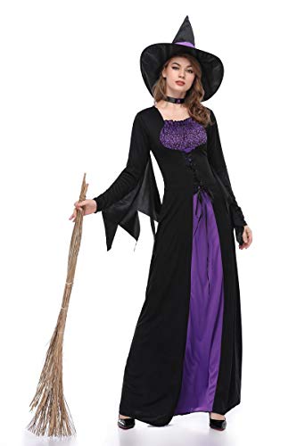 XSQR Halloween Cosplay Mujer Bruja Festival Fantasma Maquillaje Disfraz Púrpura Vestido,Purple,L