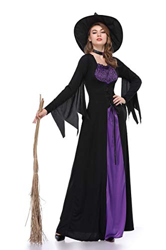 XSQR Halloween Cosplay Mujer Bruja Festival Fantasma Maquillaje Disfraz Púrpura Vestido,Purple,L