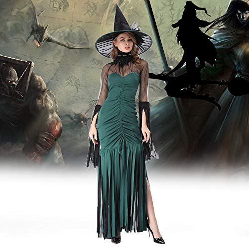 XSQR Halloween Cosplay Mujer Bruja Festival Fantasma Maquillaje Disfraz Verde Vestido,Green,M