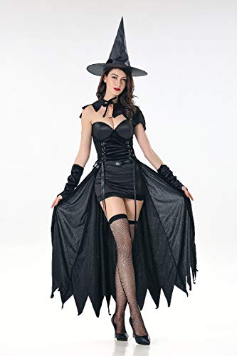 XSQR Halloween Mujer Maquillaje Cosplay Bruja Mágica Disfraz De Rendimiento Negro