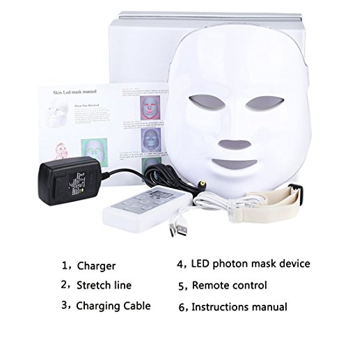 xuehaostore LED Photon Therapy 7 Colores Tratamiento Ligero Facial Beauty Piel Rejuvenecimiento Pototherapy Máscara (Blanco)