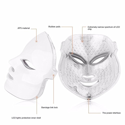 xuehaostore LED Photon Therapy 7 Colores Tratamiento Ligero Facial Beauty Piel Rejuvenecimiento Pototherapy Máscara (Blanco)