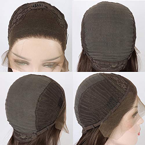 XUMENG Pelucas Frontales De Encaje Marrón Oscuro Seda De Colores Recta Resistente Al Calor Peluca Sintética De Fibra para Mujeres con Pelo Natural Y Pelo De Bebé,26inch
