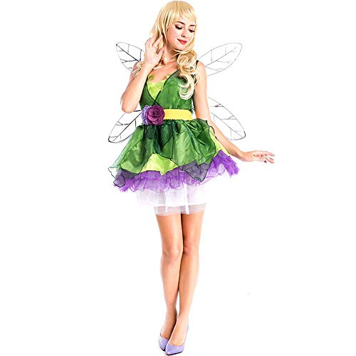 Xyfw Disfraz De Princesa De Hadas De Flores De Duende Verde Bosque De Niña Mujer con Accesorios De Vestido De Fiesta De Navidad para Adultos De ala Talla Única