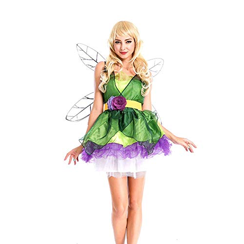 Xyfw Disfraz De Princesa De Hadas De Flores De Duende Verde Bosque De Niña Mujer con Accesorios De Vestido De Fiesta De Navidad para Adultos De ala Talla Única