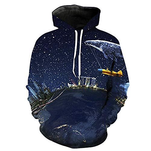 XYL HOME Sudadera 3D,Pareja impresión Digital béisbol Uniforme Gran Bolsillo Planeta mágico, S