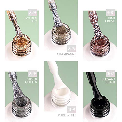 Y & S UV/LED Gel Nail Polish Sets Longwear Soak Off Gel de uñas con purpurina lavable a polaco barniz Manicura 8 ml - pack de 6
