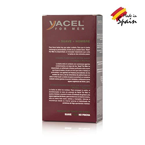 Yacel For Men - Pack Champú Purificante + Acondicionador | Barba más Suave e Hidratada | 95% Ingred. Naturales | Sin Parabenos | Con Aceite de Coco, Almendra y Creatina | Rápida Absorción - 250ml