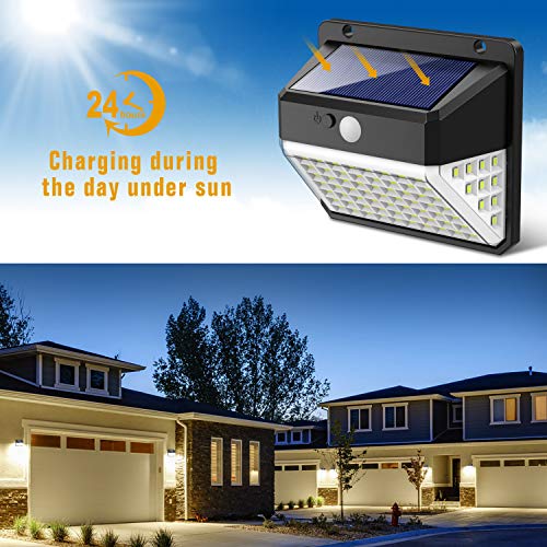 Yacikos Luz Solar Exterior 82 LED, Foco Solar Jardín 2000mAh, Lámpara Solar 270º Gran Angular de Iluminación con Sensor de Movimiento, Luces Solar Impermeable IP65 [2 Piezas]