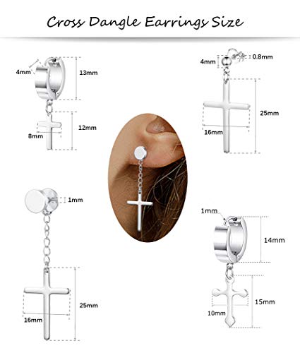 Yadoca 4 Pares Pendientes Cruz Plata Negro, Acero Inoxidable Pendientes para Hombre y Mujer, Pendientes de Aro con cruz