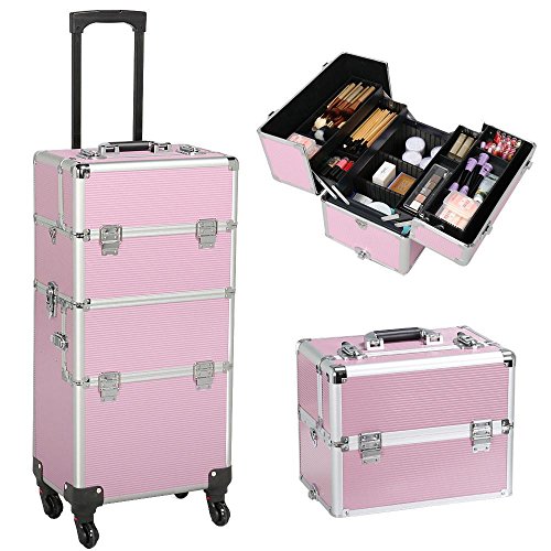 Yaheetech Maletín de Maquillaje Profesional Organizador Cosméticos Caja de Belleza 36 x 24 x 106,5 cm Rosa