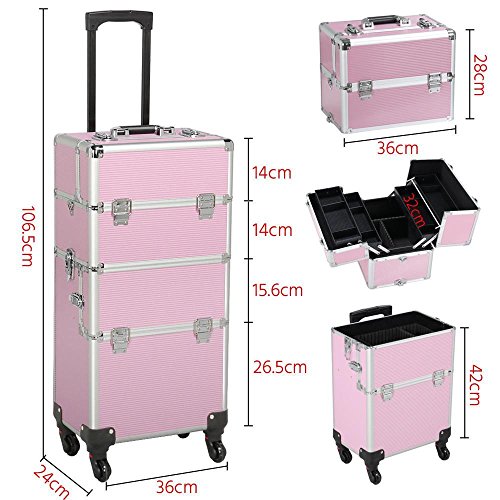 Yaheetech Maletín de Maquillaje Profesional Organizador Cosméticos Caja de Belleza 36 x 24 x 106,5 cm Rosa