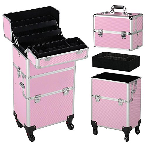 Yaheetech Maletín de Maquillaje Profesional Organizador Cosméticos Caja de Belleza 36 x 24 x 106,5 cm Rosa