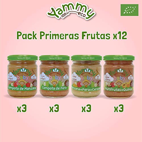 Yammy Primeras Frutas - Pack de 12 Potitos Ecológicos para Bebés, 2340 g