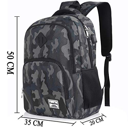 YAMTION Mochila Hombre Mochila Portatil con USB Puerto para Escolar Negocio- 35L (15.6 Pulgada, B6-Camuflaje Negro)