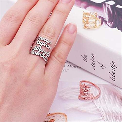 Yanday Anillos Personalizados con Nombres Grabados Anillos para Mujeres Anillos de Promesa Personalizados(Plata 17)