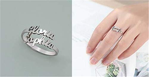 Yanday Anillos Personalizados con Nombres Grabados Anillos para Mujeres Anillos de Promesa Personalizados(Plata 17)