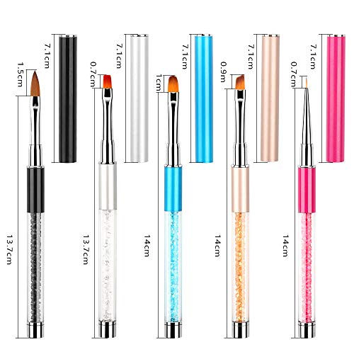 Yangfei 5pcs Pincel Uñas Decoracion Cepillo Uñas Acrilicas Lápices para Uñas Pincel Decoracion Uñas, Apto para Principiantes y Salones de Uñas de Chicas y Mujeres (5 colores)