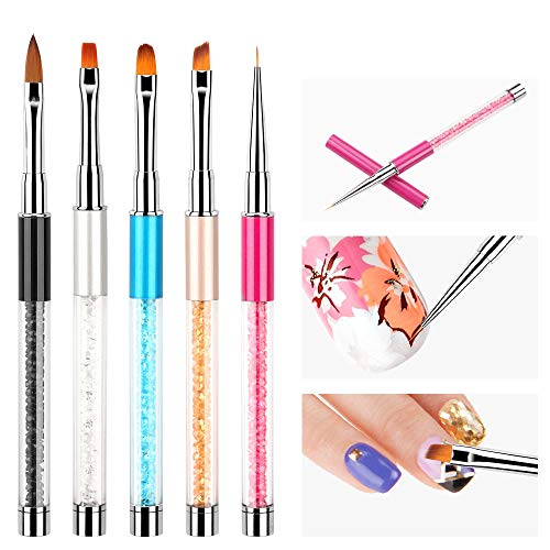 Yangfei 5pcs Pincel Uñas Decoracion Cepillo Uñas Acrilicas Lápices para Uñas Pincel Decoracion Uñas, Apto para Principiantes y Salones de Uñas de Chicas y Mujeres (5 colores)