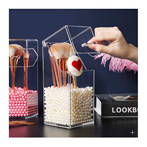 YANROO Organizador de Soporte de brochas de Maquillaje, organizadores de acrílico y Caja de Almacenamiento a Prueba de Polvo, Organizador de Maquillaje acrílico con Tapa, con Perla Blanca