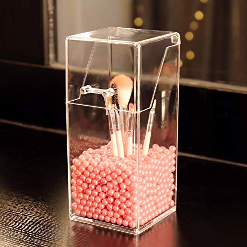 YANROO Organizador de Soporte para brochas de Maquillaje, organizadores de acrílico y Caja de Almacenamiento a Prueba de Polvo, Organizador de Maquillaje acrílico con Tapa, con Perla Rosa