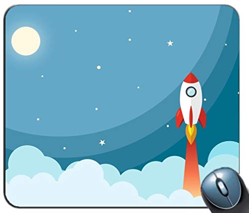 Yanteng Alfombrilla de ráton de Juegos de Costura de precisión, Cohete a la Luna Patrón Rectángulo Personalizada Alfombrilla de ratón Antideslizante Alfombrilla de ratón para Juegos