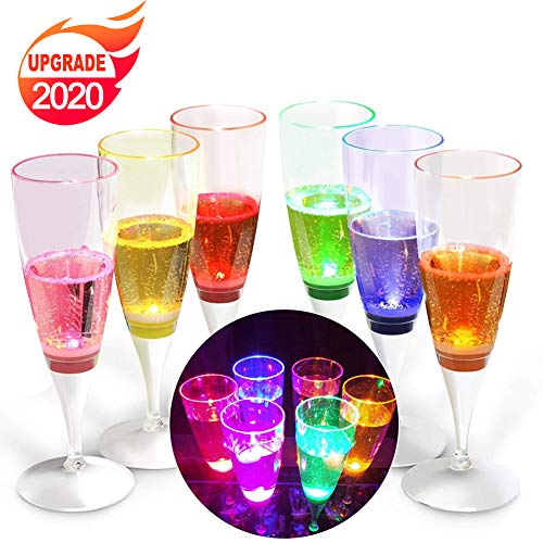 YANX Copa de Champán de LED Líquido Activado Copas Vino Champagne Glasses para Fiestas, Bar, Boda, Festival (Paquete de 6 Unidades)