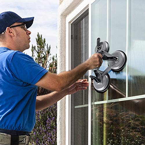 YAOBLUESEA 2 x Ventosas para cristal con Ventosa vacio Ventosa Max. 120 kg de succión de vacío única sifón 118 mm de aluminio Sifón Triple Gris