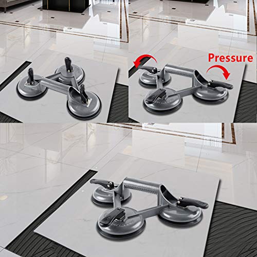 YAOBLUESEA 2 x Ventosas para cristal con Ventosa vacio Ventosa Max. 120 kg de succión de vacío única sifón 118 mm de aluminio Sifón Triple Gris