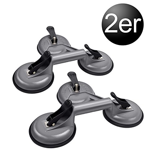 YAOBLUESEA 2 x Ventosas para cristal con Ventosa vacio Ventosa Max. 120 kg de succión de vacío única sifón 118 mm de aluminio Sifón Triple Gris