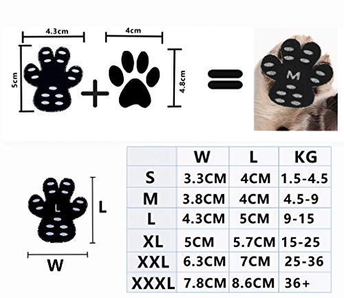 YAODHAOD Protector de huellas de perro, 24 almohadillas de tracción antideslizantes resistentes, autoadhesivas y desechables, para perros, zapatos de perro, calcetines de repuesto (XL, negro)