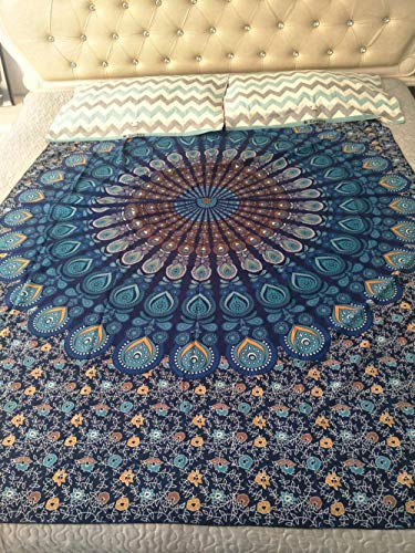 YCRY Tapices Decorativos Tapiz de Mandala de Pavo Real Bohemio más Vendido Tapiz de Pared decoración de Granja Cortina de Cama de poliéster Bohemio Tapiz Hippie-Mandala bronceadora_148x200cm