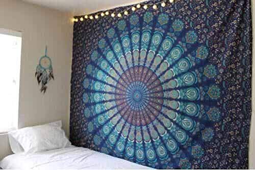 YCRY Tapices Decorativos Tapiz de Mandala de Pavo Real Bohemio más Vendido Tapiz de Pared decoración de Granja Cortina de Cama de poliéster Bohemio Tapiz Hippie-Mandala bronceadora_148x200cm