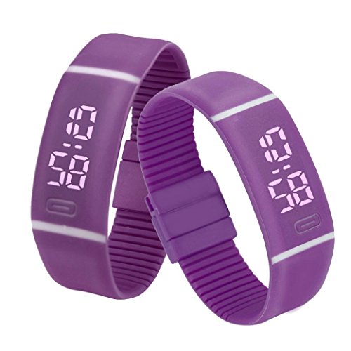 Yesmile Relojes❤️Reloj para Hombre de Goma LED para Mujer Fecha Reloj Deportivo Pulsera Reloj Digital (Púrpura)