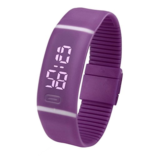 Yesmile Relojes❤️Reloj para Hombre de Goma LED para Mujer Fecha Reloj Deportivo Pulsera Reloj Digital (Púrpura)
