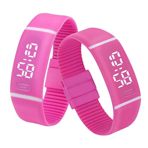 Yesmile Relojes❤️Reloj para Hombre de Goma LED para Mujer Fecha Reloj Deportivo Pulsera Reloj Digital (Rosa Caliente)