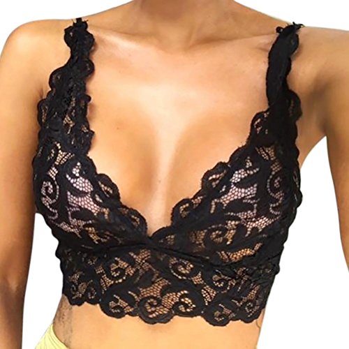 Yesmile Ropa de Interior Pijama Mujer Mujeres Sexy Lencería Hueca Corsé de Encaje Transparente Sujetador de Poliéster de Flores de Cinturón Cruzado (L, Negro 2)