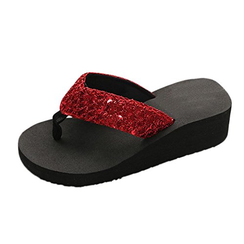 Yesmile Sandalias para Mujer Zapatos Casual de Mujer Sandalias de Verano para Fiesta y Boda Sandalias Antideslizantes de Verano para Mujer Sandalias de Casa Chanclas Interior y Exterior (40, Rojo)