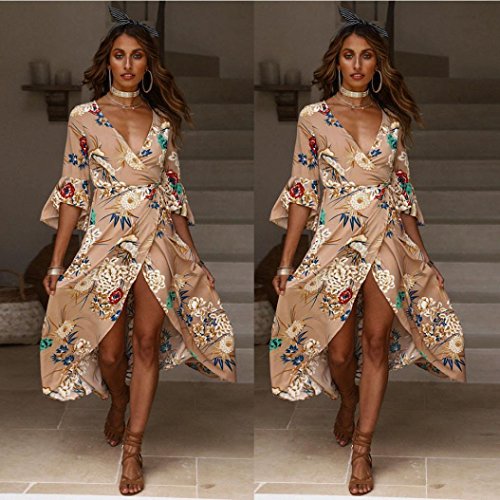 Yesmile Vestido de Mujer Vestido Corto Partido Vestido Elegante de Noche para Boda Boho Vestido Maxi Largo de la Fiesta de Verano de la Playa de Las Mujeres (Caqui, L)
