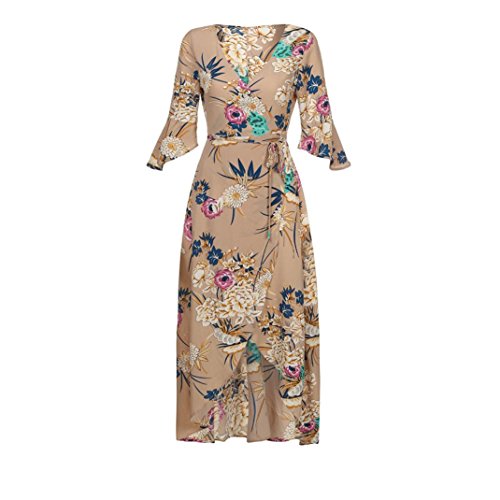 Yesmile Vestido de Mujer Vestido Corto Partido Vestido Elegante de Noche para Boda Boho Vestido Maxi Largo de la Fiesta de Verano de la Playa de Las Mujeres (Caqui, L)