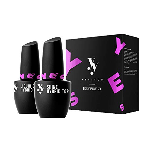 YES!YOU - Set de endurecimiento con base y acabado, incluye una base híbrida líquida de relleno y un acabado brillante híbrido
