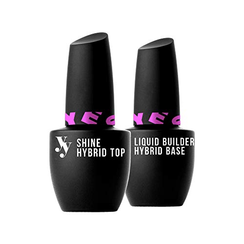 YES!YOU - Set de endurecimiento con base y acabado, incluye una base híbrida líquida de relleno y un acabado brillante híbrido