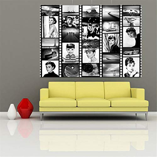 YHZSML Audrey Hepburn Cartel Blanco y Negro Arte de la Pared Pintura del Paisaje Cuadros Decoración de la Sala Casa Decoración para el hogar Mujeres Hermosas 30x40CM