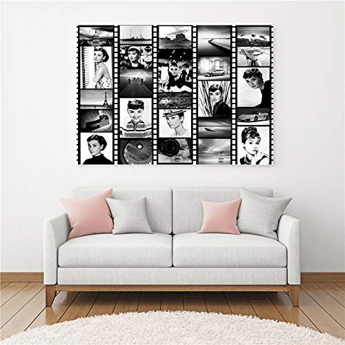 YHZSML Audrey Hepburn Cartel Blanco y Negro Arte de la Pared Pintura del Paisaje Cuadros Decoración de la Sala Casa Decoración para el hogar Mujeres Hermosas 30x40CM
